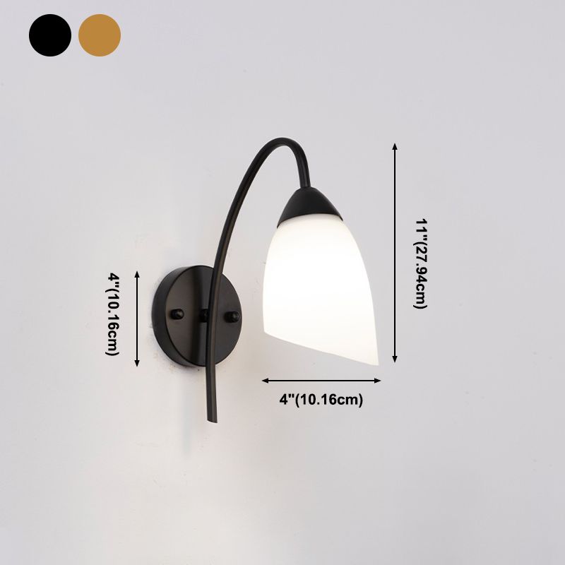 Lámpara de pared de una luz de vidrio blanco de estilo simple para el dormitorio