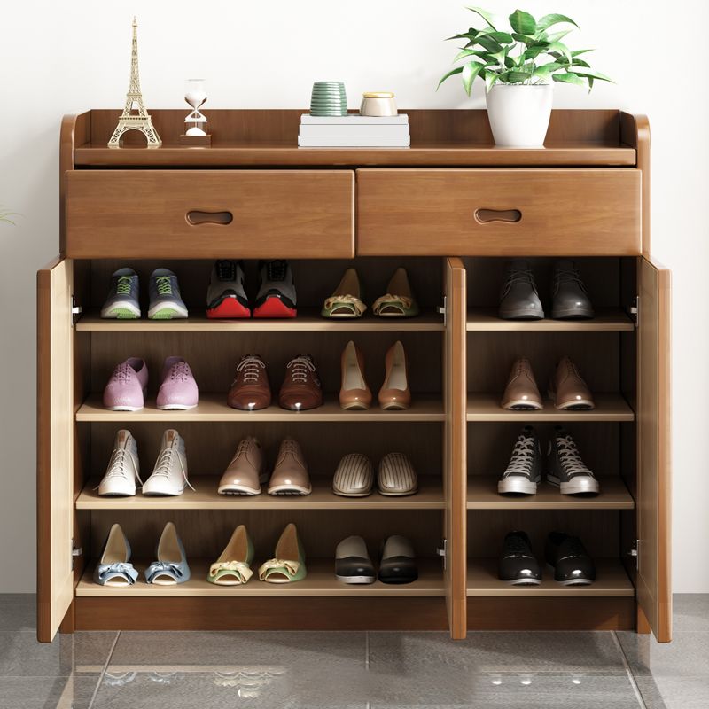 Modern Rectangle Accent Cabinet Wood Grooves Side Cabinet with Drawer