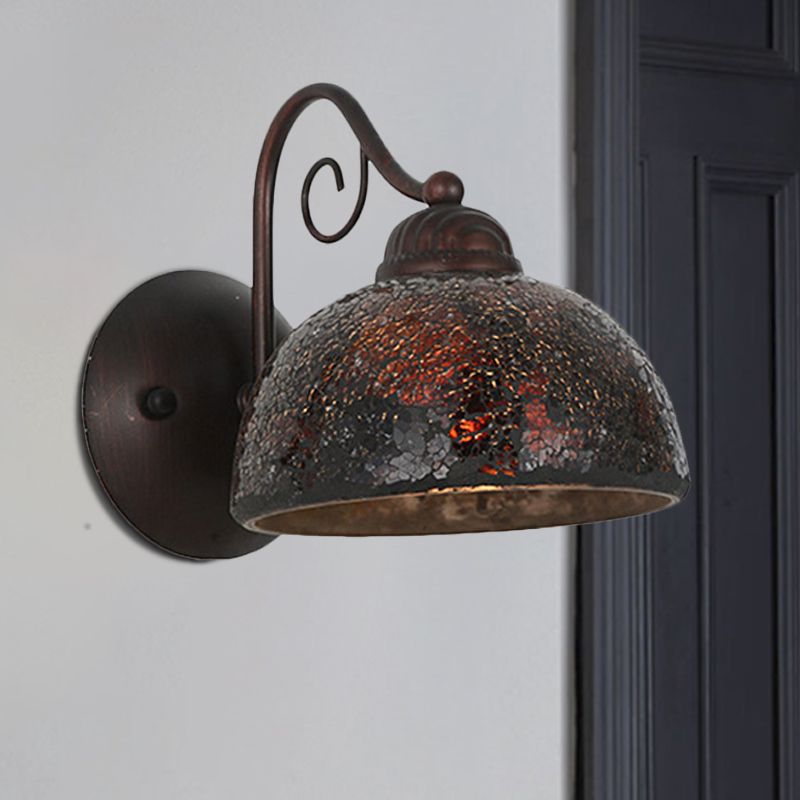 Antique Dome Shape Sconce Lamp Single Bulb Metal Curvy Arm Wall Lighting Idea in Rust