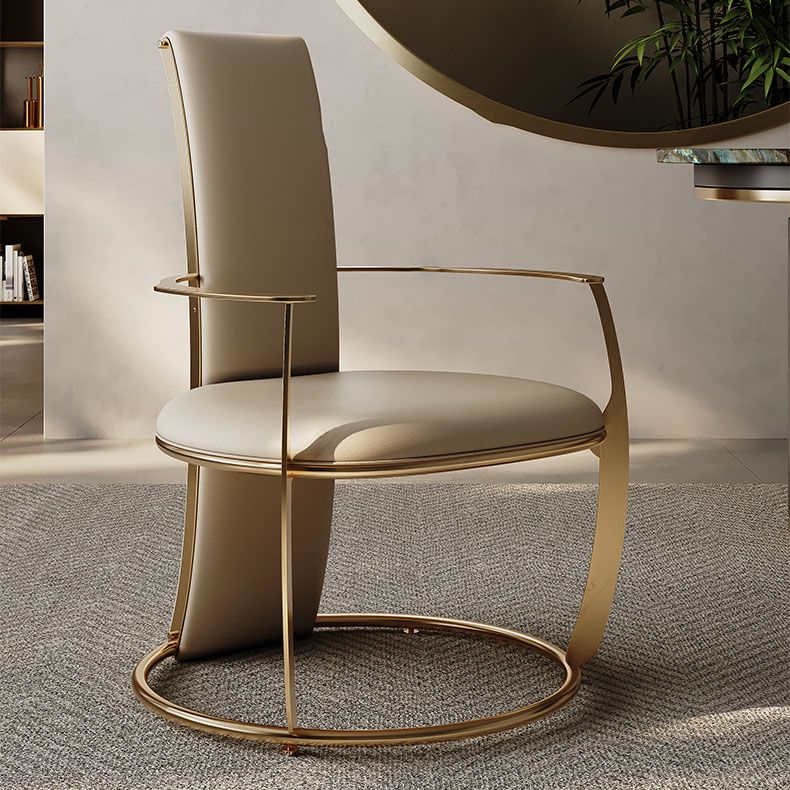 Upholstered Arm Chair Glam Style Metal Dining Chairs for Dining Room