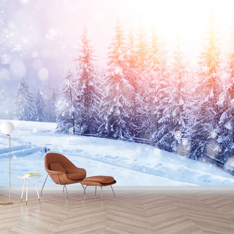 Modernist Sunlight Snowy Cypress Mural for Living Room Custom Wall Decor in Pink