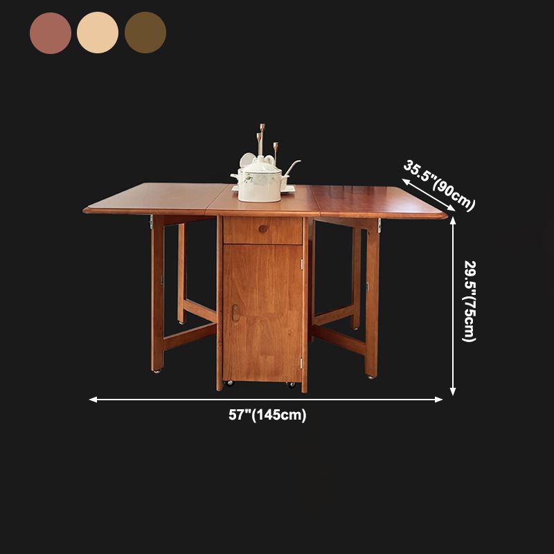 Mid-Century Modern Dining Table Rectangle Solid Wood Drop-Leaf Dining Table for Home Use