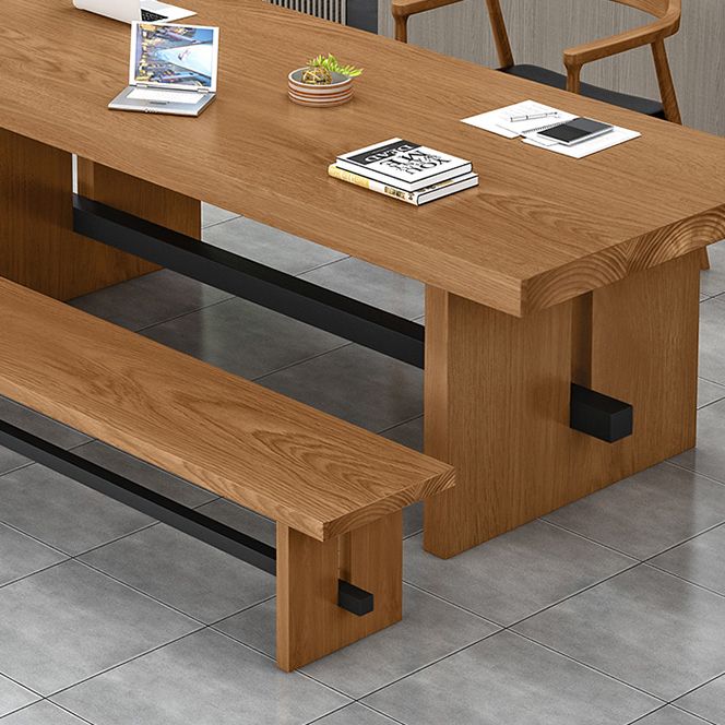 Modern Pine Wood Table in Brown for Restaurant Rectangle Table with Trestle Base