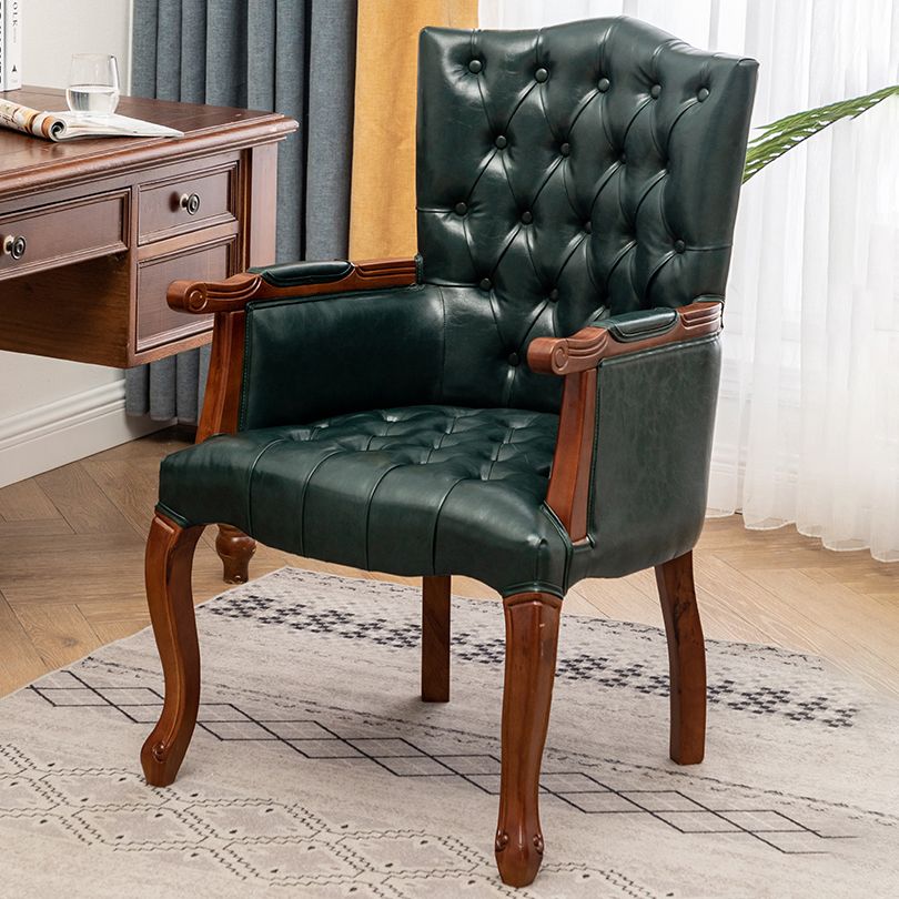 Victorian Dining Arm Chair Solid Back Side Chair with 4 Wood Legs for Home Use