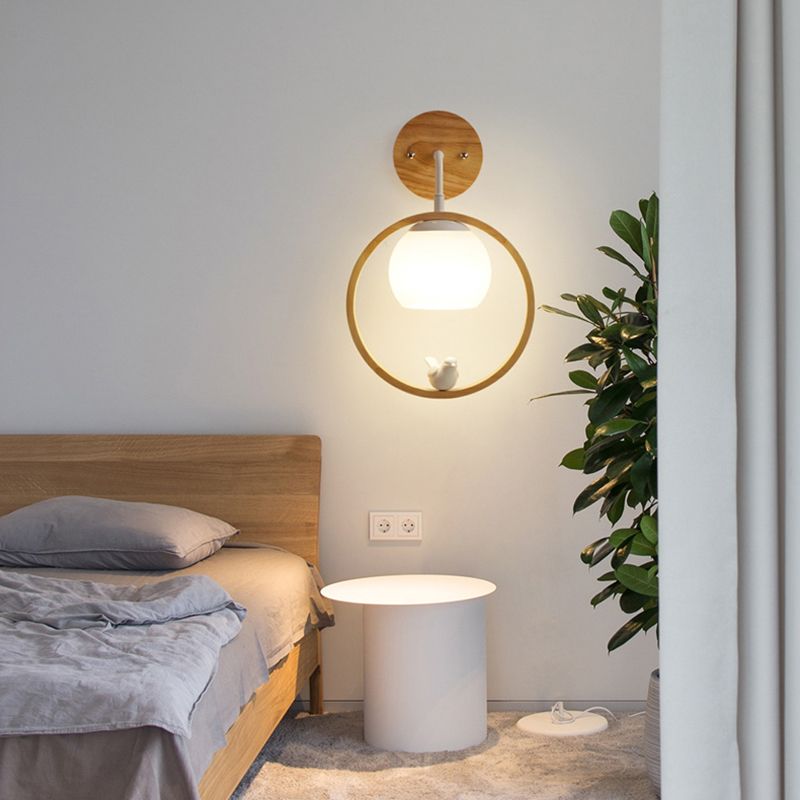 Contemporary Wood Lighting White Globe Shaded Wall Light for Hallway