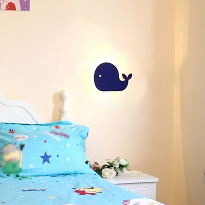 Cartoon Animal LED Sconce Lamp Polyester Children's Bedroom Wall Light Fixture