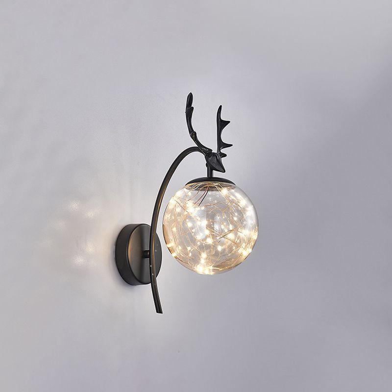 Nordic Ball Wall Mount Lighting Glass Stairs LED Starry Sconce Light with Antler Decor