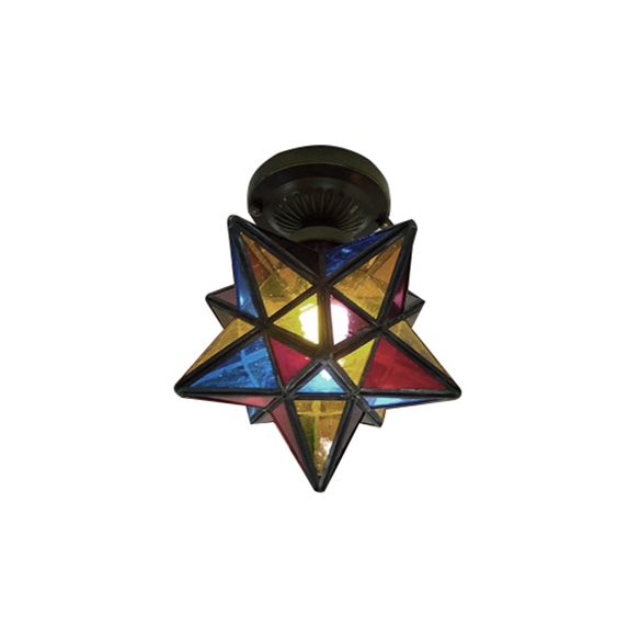 1 Head Star/Polygon Shaped Flush Ceiling Light Tiffany Colorful Glass Flush Mount Light for Corridor