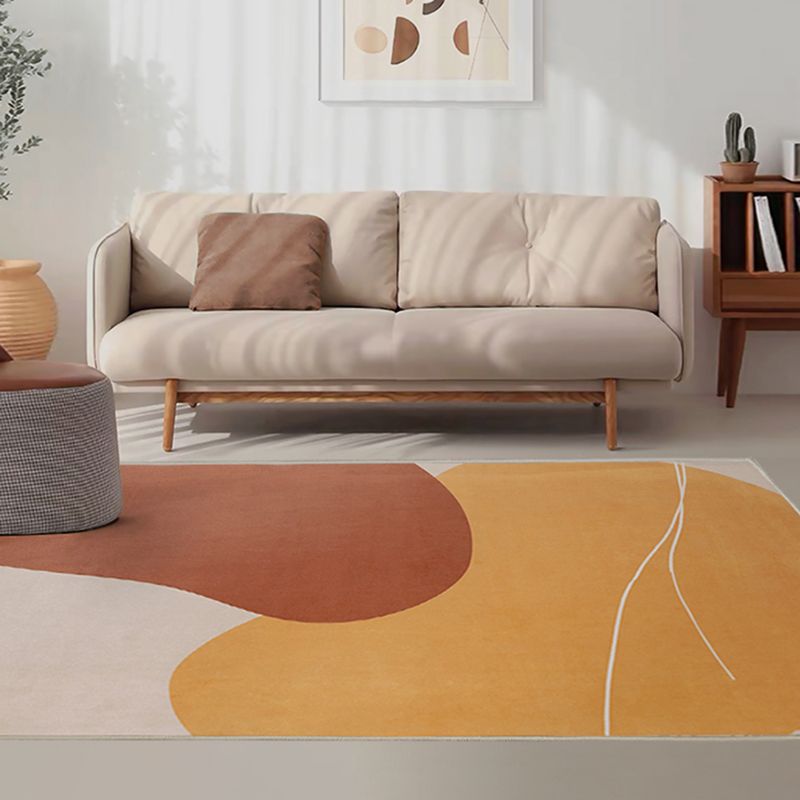 Apricot Tone Home Decoration Carpet Simplicity Color Block Printed Area Rug Polyester with Non-Slip Backing Rug