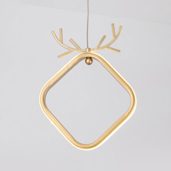 Nordic Style Iron Ceiling Lamp Geometry LED Pendant Light with Antlers for Bedroom