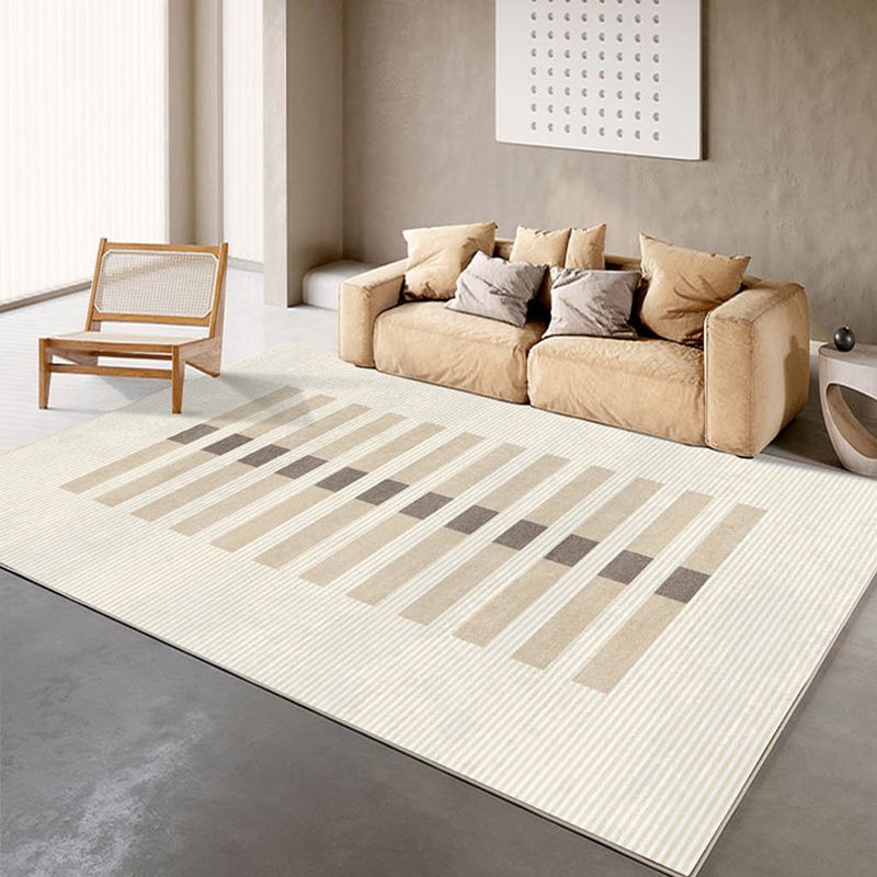 Modern Indoor Rug Stripe Print Carpet Polyester Non-Slip Backing Area Carpet for Living Room
