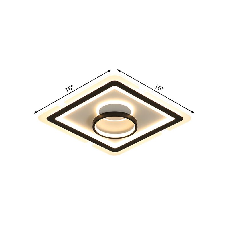 Black Squared Flush Light Simplicity 16"/19.5" Wide LED Metal Ceiling Light Fixture for Dining Room
