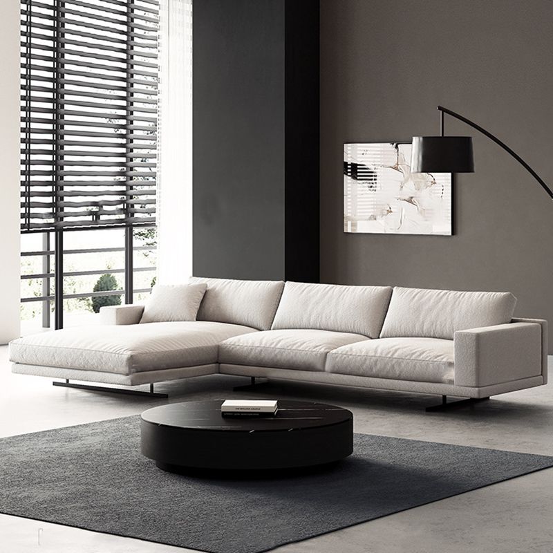 Square Arm Linen Sofa with Chaise Contemporary 4-Steater Loose Back Sofa in White