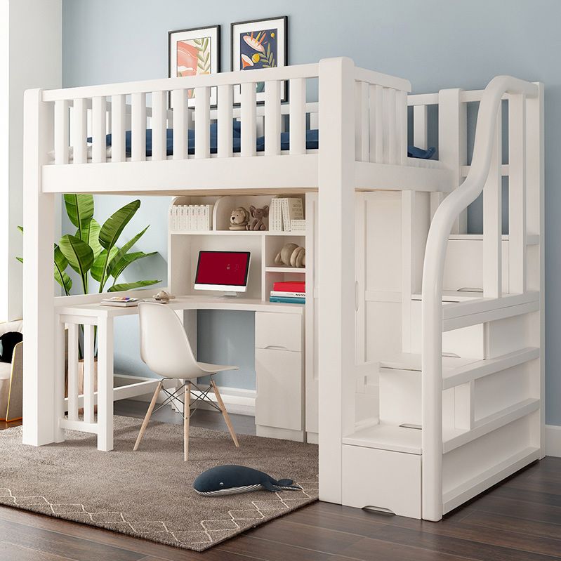 Natural Wood Loft Bed Contemporary Kids Bed with Guardrails and Mattress