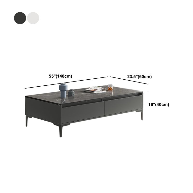 Glam 4 Legs Coffee Table Artificial Panel Rectangular Home Cocktail Table
