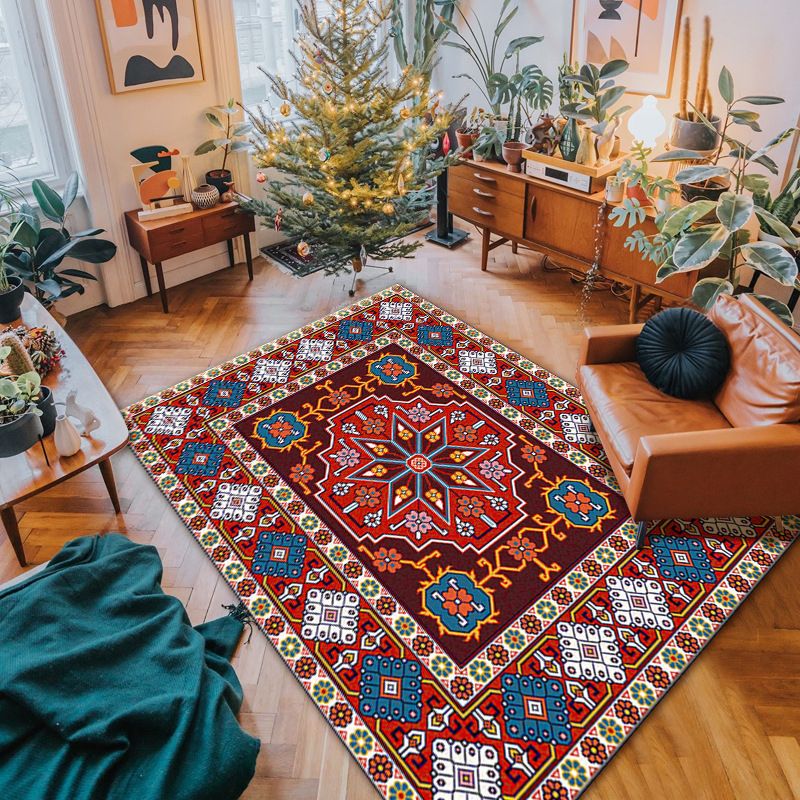 Dunkelorange Marokko Teppich Polyester Grafik Innenteppich Waschbar Teppich für die Heimdekoration