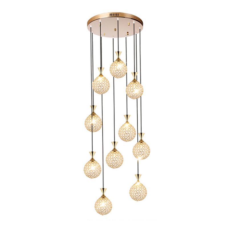 Escaliers multi-légers en spirale Pendant la lampe à goutte élégante minimaliste avec nuance de cristal à billes