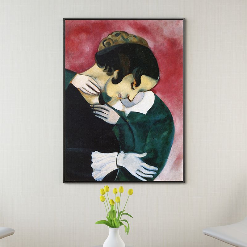 Vintage Lovers in Pink Painting Black Marc Chagall Wall Art Decor for Sitting Room