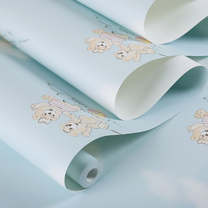Pastel Color Bears Patterned Wallpaper Stain Resistant Wall Decor for Kids Bedroom