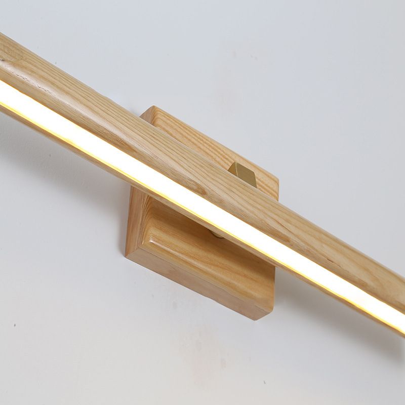 Simplicity Wooden LED Mirror Light Modern Style Long Strip Wall Sconce in Beige