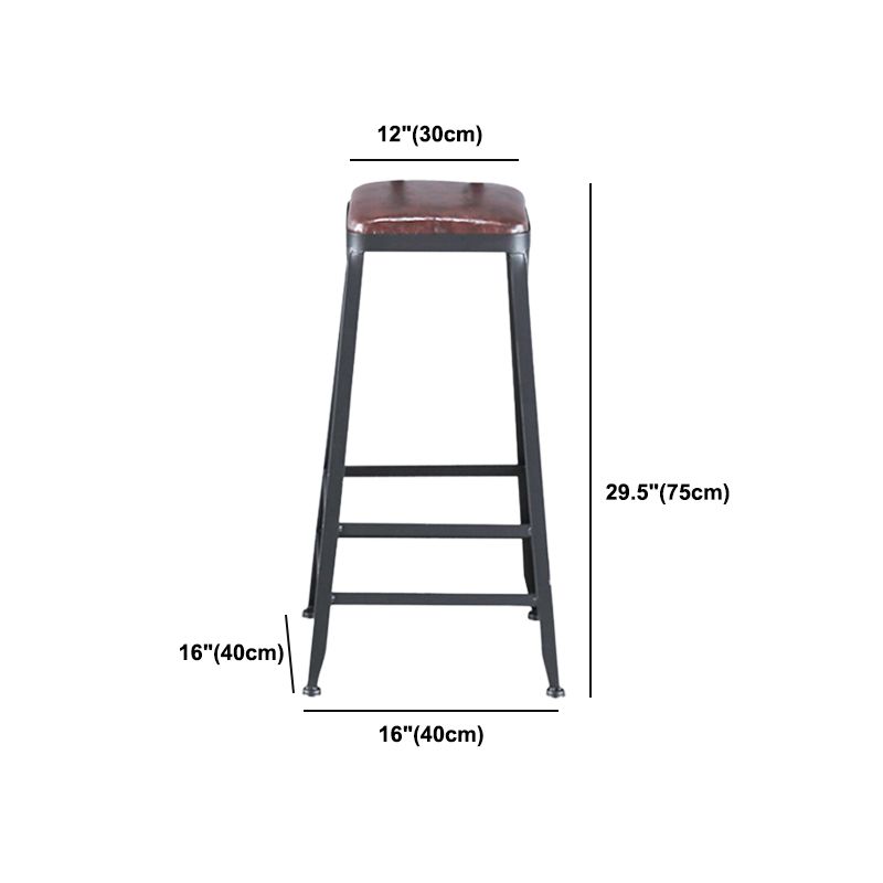 Industrial Armless Counter Stool Iron Cafe Bar Stool with Leather Cushion