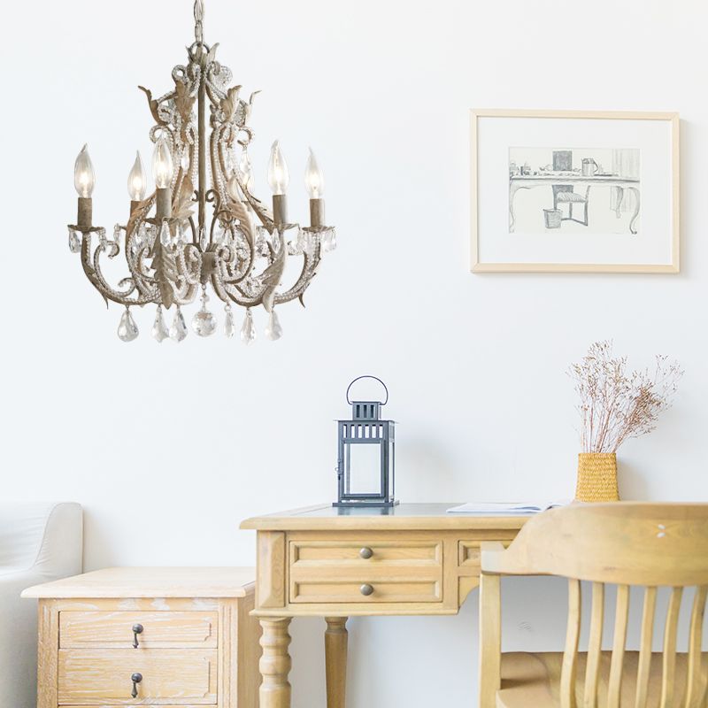 Grey/White Spur Chandelier Modern 5/6 Heads Crystal Ceiling Pendant Light for Living Room