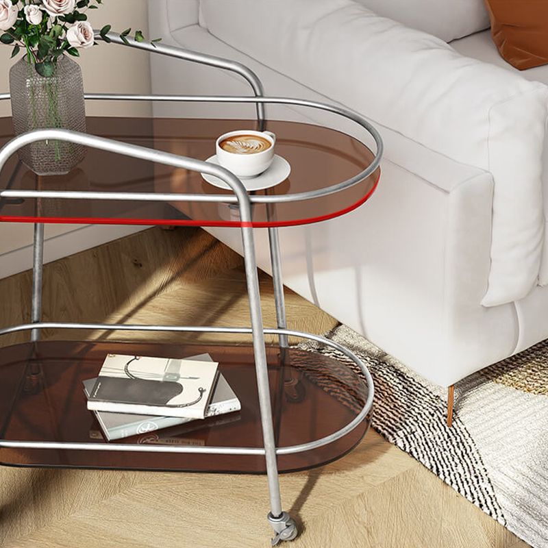 Modern 2-Tier Corner Table 4 Legs Oval Side End Table with Storage