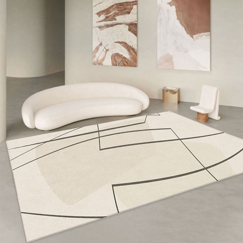 Beige Casual Rug Polyester Line Rug Tear Resistant Rug for Drawing Room