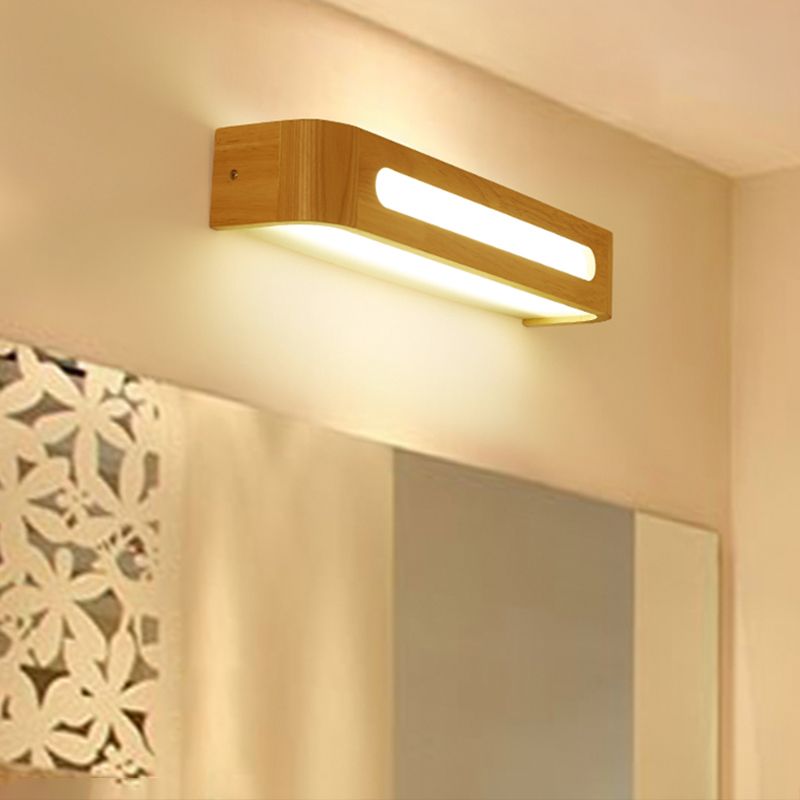 Square Shape Wood Wall Light Modern Style 1 Light Wall Mount Light in Brown