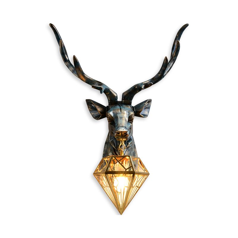 Elk Resin Wall Sconce Lamp Lodge Style 1 Light Indoor Bronze Wall Mount Light with Diamond Cage Shade, 14.5"/19.5" W