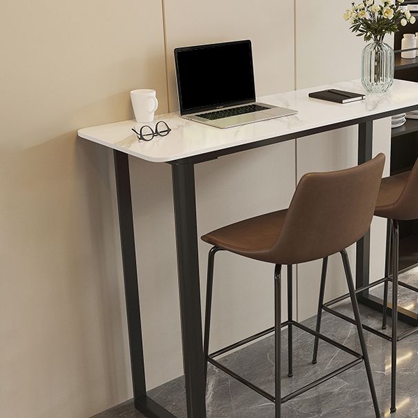 Modern Sintered Stone Top Rectangle Sled Bar Dining Table with Metal Base