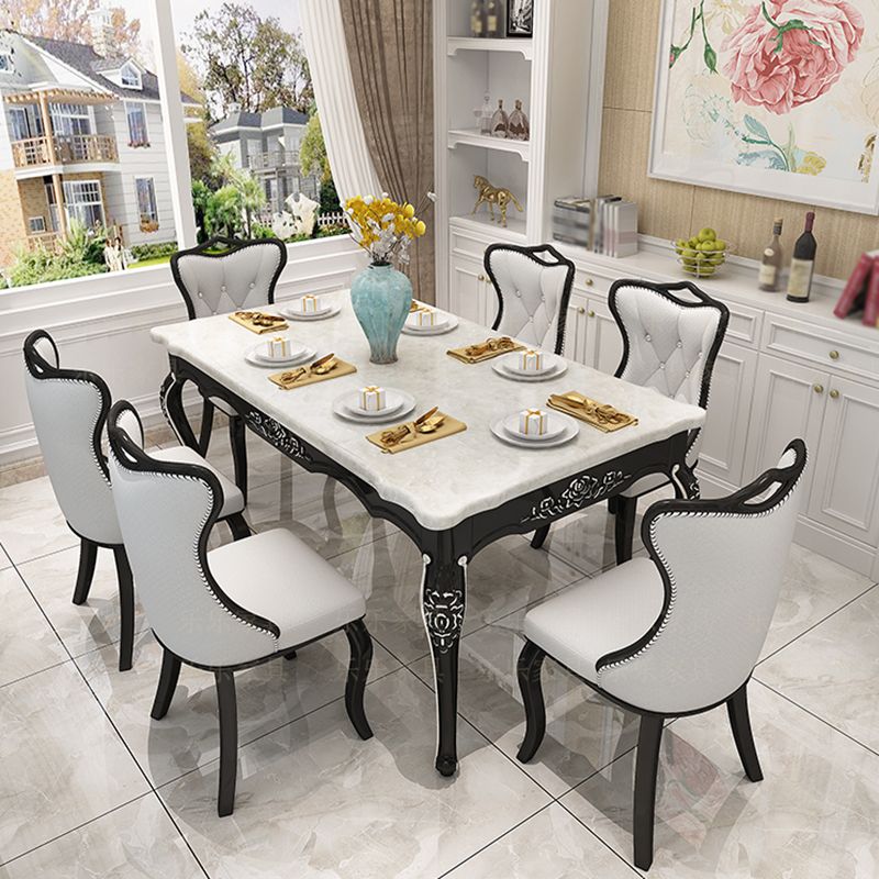 Rectangle White Dining Table Victorian Stone Table with 4 Legs