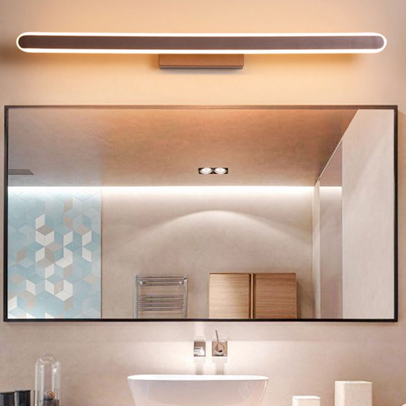 Metal Linear Shape Wall Light Modern 1 Light Mirror Wall Mount Light Fixture in Brown