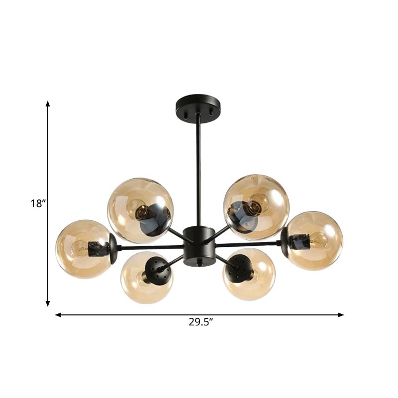 Amber/Blue/Clear Glass Spherical Chandelier Light Post Modern 6/8/10 Lights Black Pendant Lamp for Bedroom