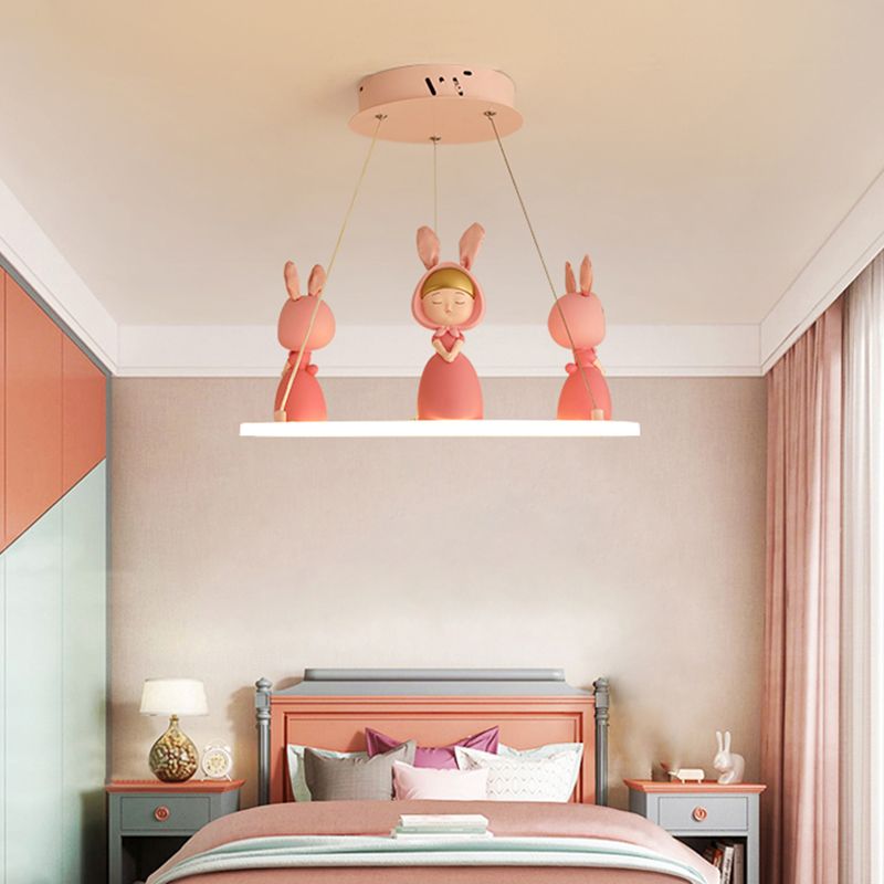 Acrylic Circular Suspension Light Kids Chandelier Lighting with Decorative Figurine for Nursery