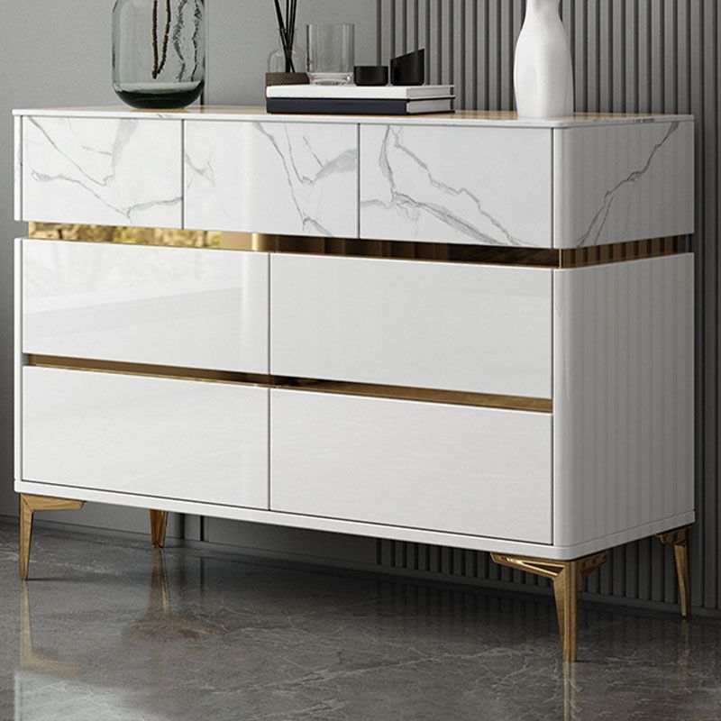 Glam Stone Storage Chest Bedroom White Chest with Metal Legs