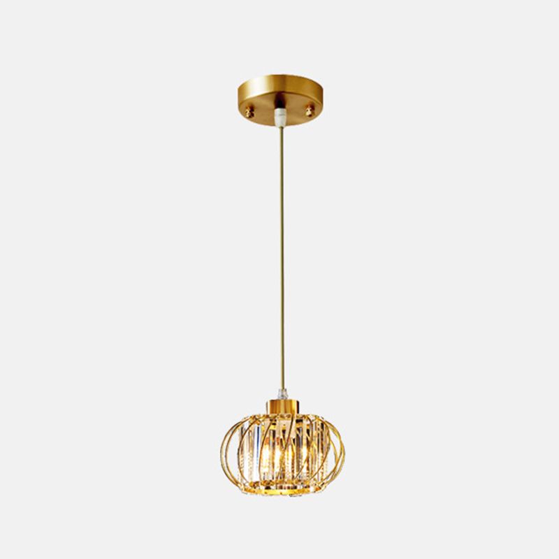 Brass Globe Pendant Light Modern Style Crystal Hanging Ceiling Lantern for Diner