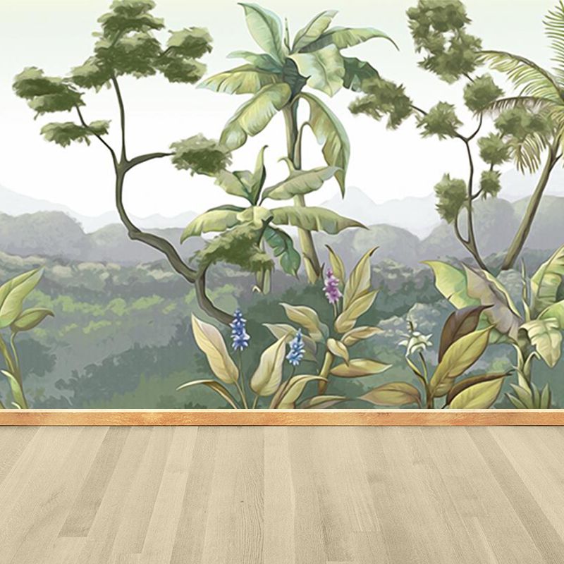 Tropical Botanical Wall Mural Non-Woven Stain-Proof Pastel Color Wall Art for Bedroom