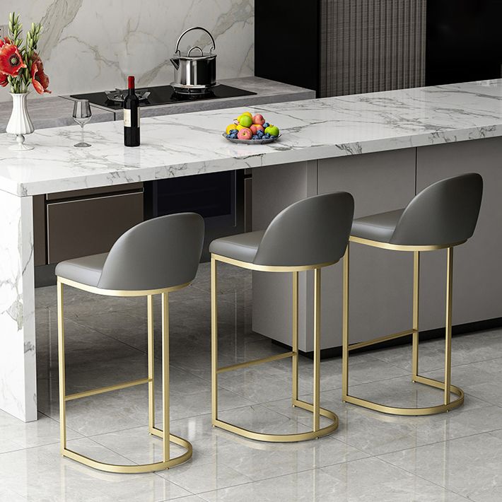 Scandinavian Round Leather Counter Stool Low Back Stools for Kitchen