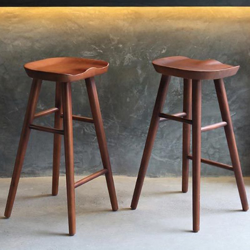 Modern Style Wood Saddle Seat Barstools Backless Stools with Wood Legs