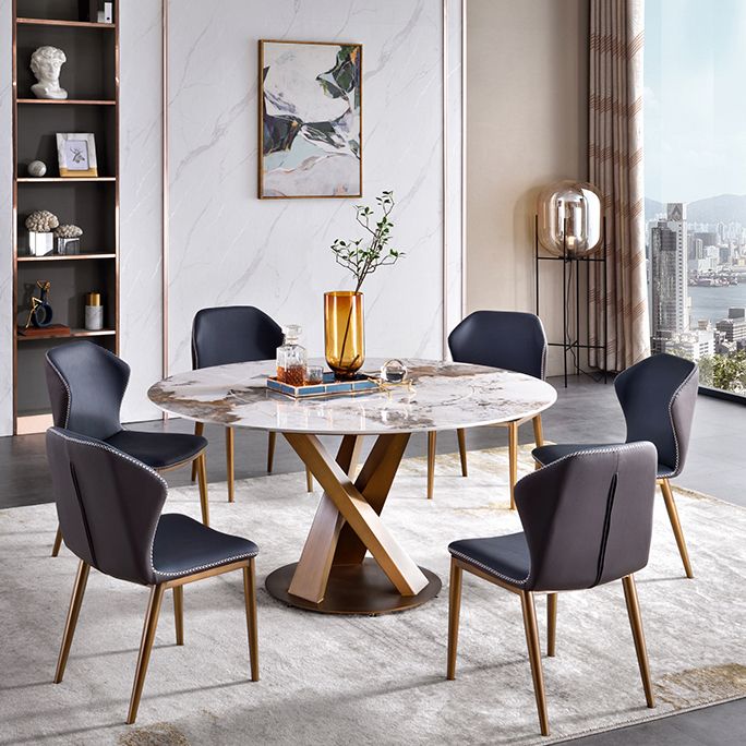 Glam Sintered Stone Dining Table Round Dinner Room Table with Pedestal Base