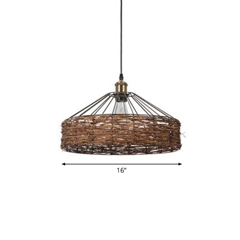 Rattan schuurvormige hangende lichte landstijl 1 lamp bruine hanger voor eetkamer