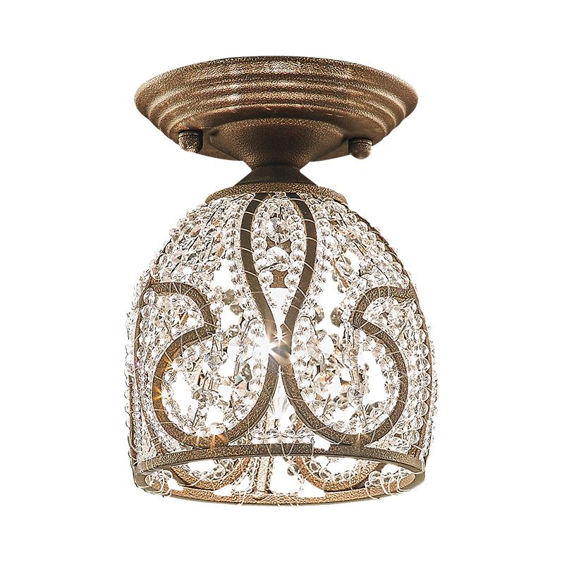 Plafonnier semi-encastré pour couloir, dôme, cristal rustique et métal, 1 lumière, bronze