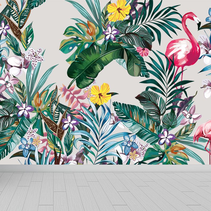 Stand-Up Flamingo Mural Decal Light Color Contemporary Wall Covering for Dining Room