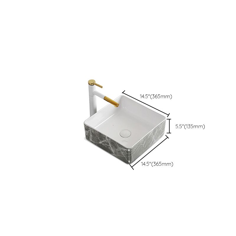 Modern Bathroom Sink Ceramic Marble Pattern Round Bathroom Sink with Pulling Faucet