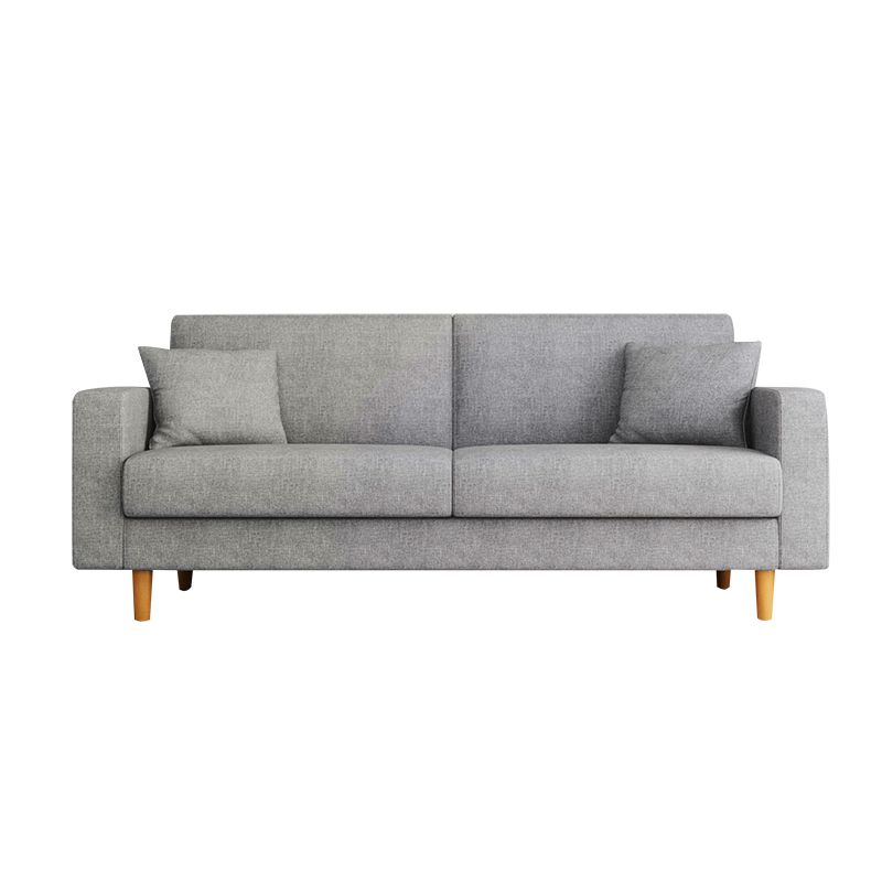 Contemporary Fabric Sofa 3-seat Square Arm Sofa with 2 Pillows