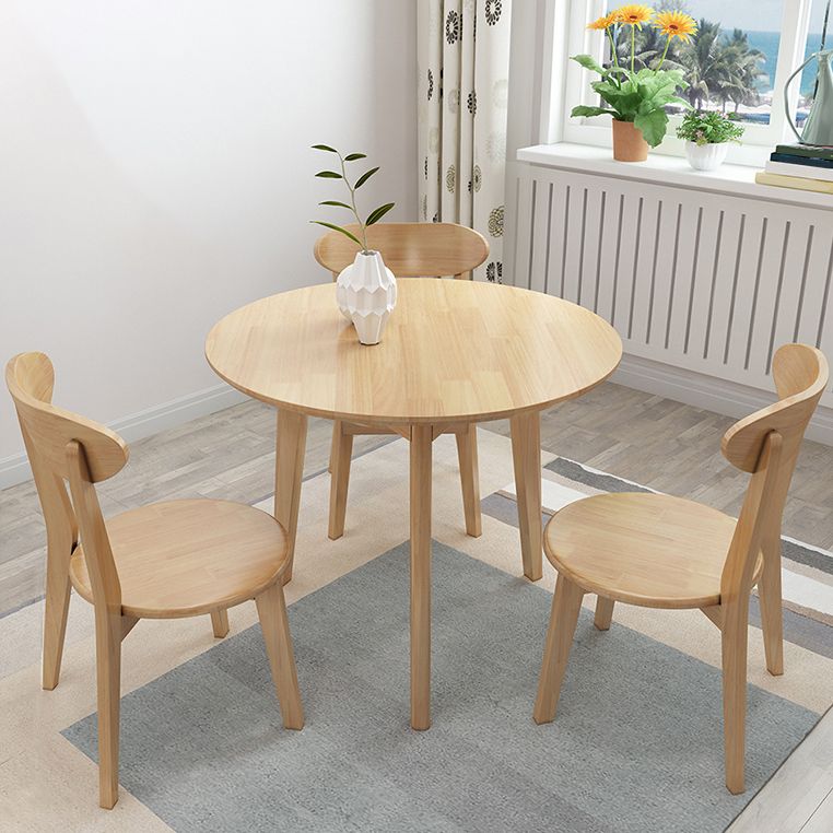 Modern Rubber Wood Dinette Set 1/2/4/5/7 Pieces Round Beige Dining Table Set