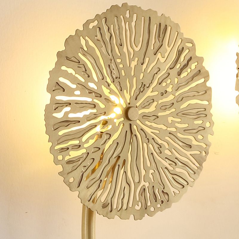 3/6/7 teste lampada da monte a parete in ottone in stile asiatico finitura oro foglia di loto foglia leggera applice