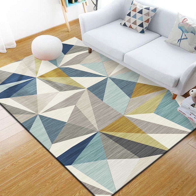 Skandinavischer geometrischer Teppich, mehrfarbiger Polyster-Innenteppich, rutschfeste Rückseite, haustierfreundlicher Teppich zur Dekoration