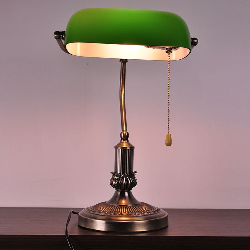 1 hoofd groen glas nachtlamp vintage verouderde messing buigtafel licht met trekketting